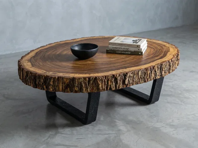 Detalhe live edge da mesa de centro